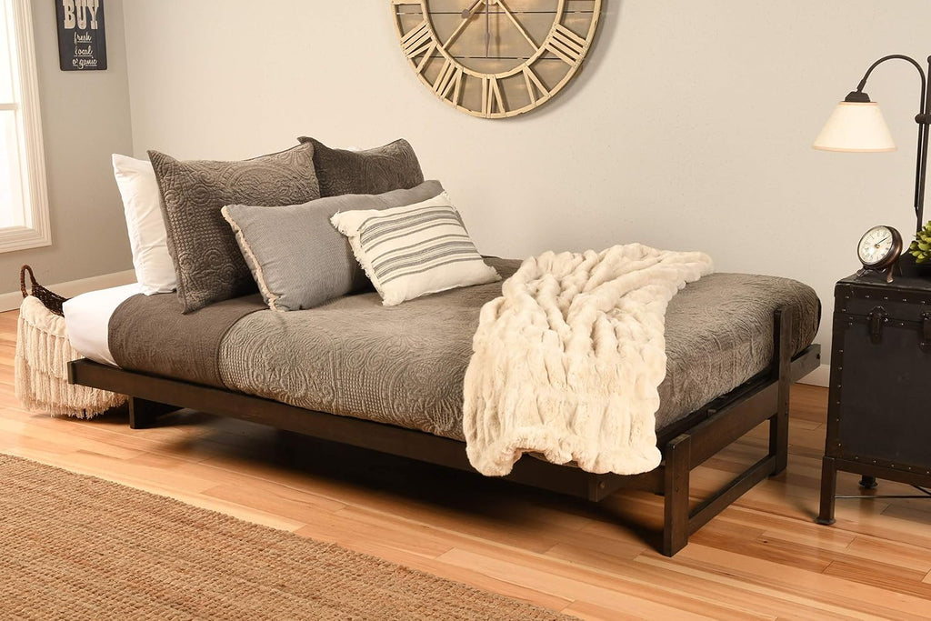 Kodiak Furniture Aspen Futon Set with Reclaim Mocha Finish, Oregon Trail Saddle Mattress, Full