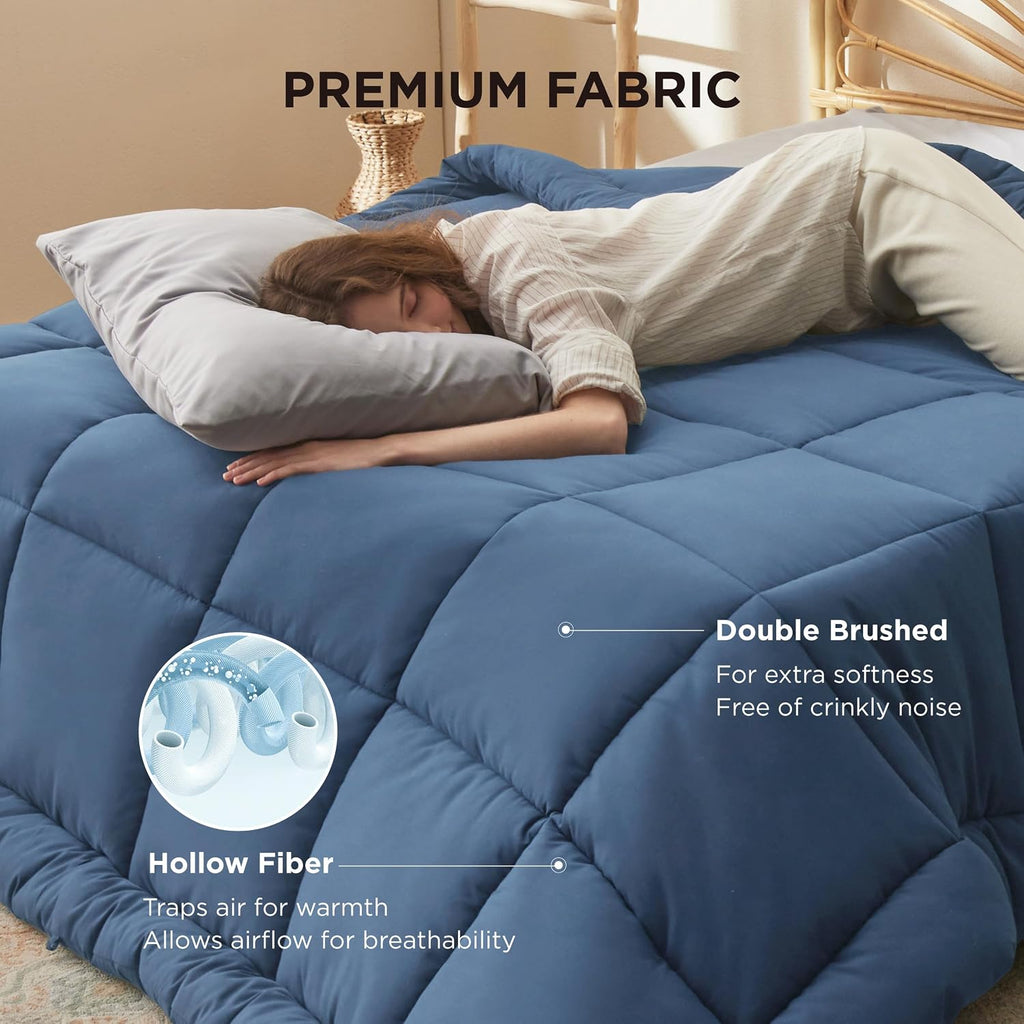 Bedsure Comforter Duvet Insert - Quilted Comforters Queen Size, All Season Duvet, GentleSoft Down Alternative Bedding, with 8 Tabs, Gifts for Women/Men, Dark Slate Blue, Queen 88 x 88 Inches