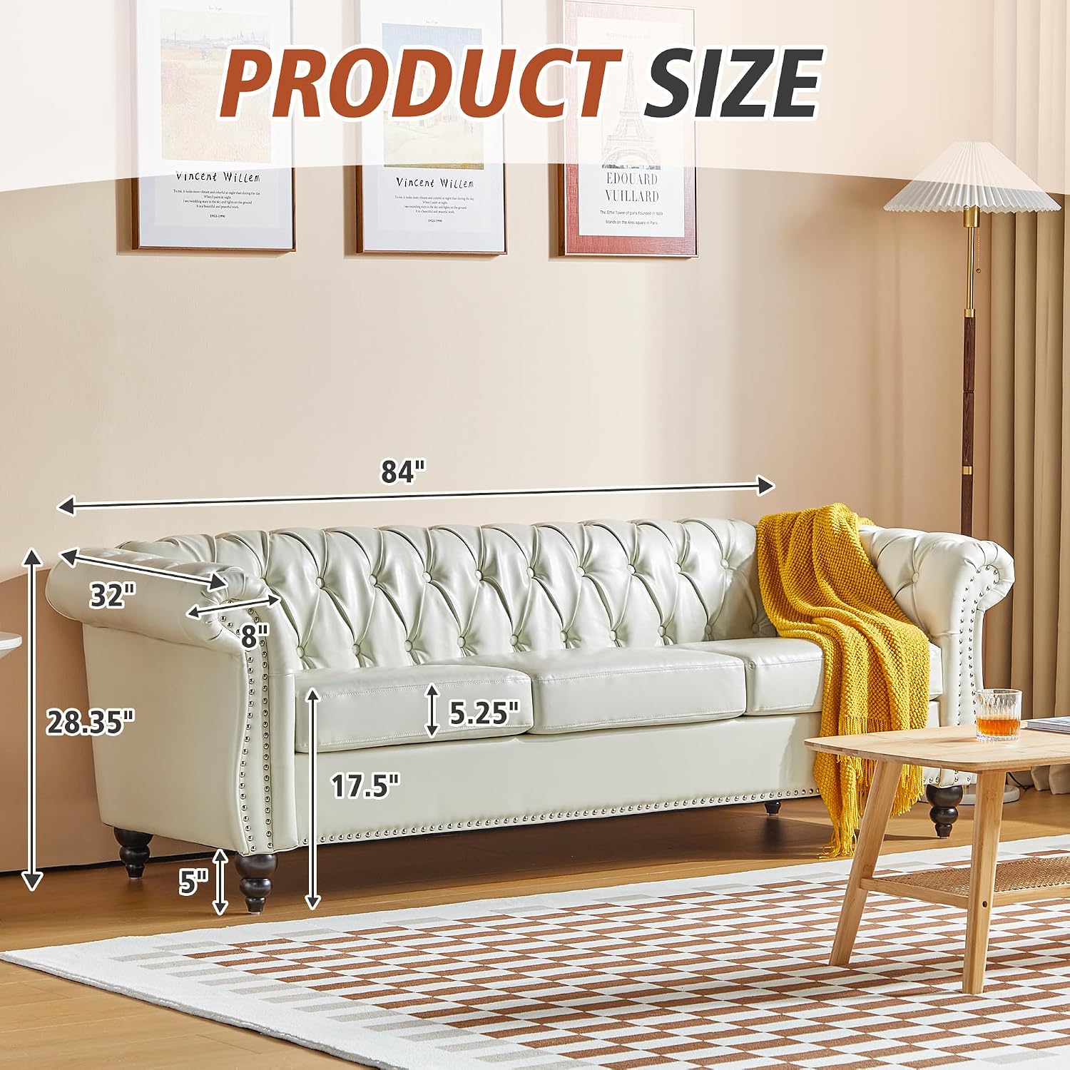 QHITTY 2 Piece Living Room Set, Sectional Chesterfield Sofa Chair Contemporary Upholstered Artificial Leather Loveseat Couch Sets for Living Room, Bedroom, Office (White)