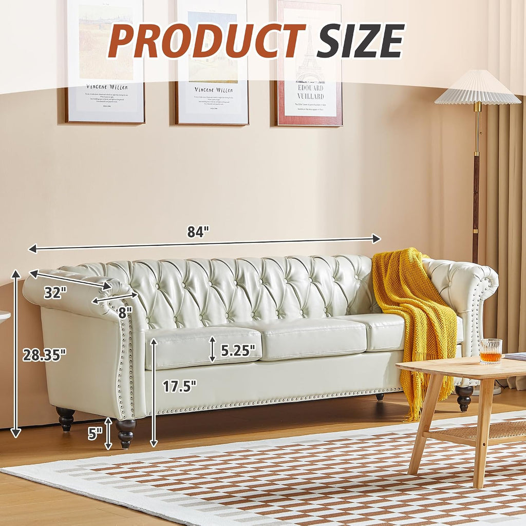 QHITTY 2 Piece Living Room Set, Sectional Chesterfield Sofa Chair Contemporary Upholstered Leather Loveseat Couch Sets for Living Room, Bedroom, Office (White)