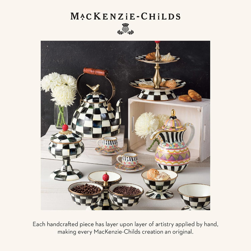 MACKENZIE-CHILDS Enamel Creamer and Sugar-Bowl Set, Cream Dispenser and Sugar Holder, Unique Kitchen Decor, Black-and-White Courtly Check