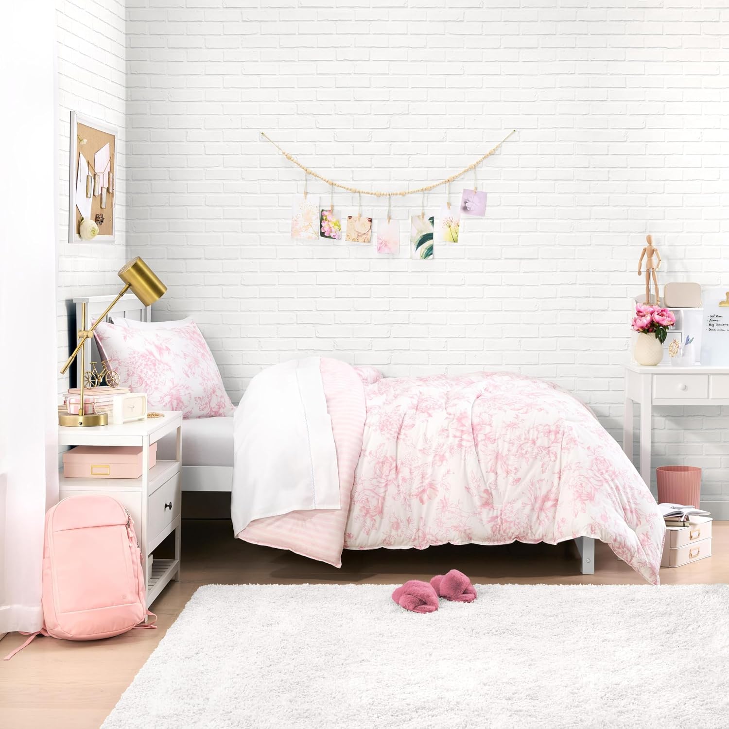 Laura Ashley - Twin/Twin XL Bedding Bundle, Reversible Comforter with Matching Pillowcases & Cotton Percale Sheet Set, Floral Bedding with a Crisp & Cool Feel (Pink)