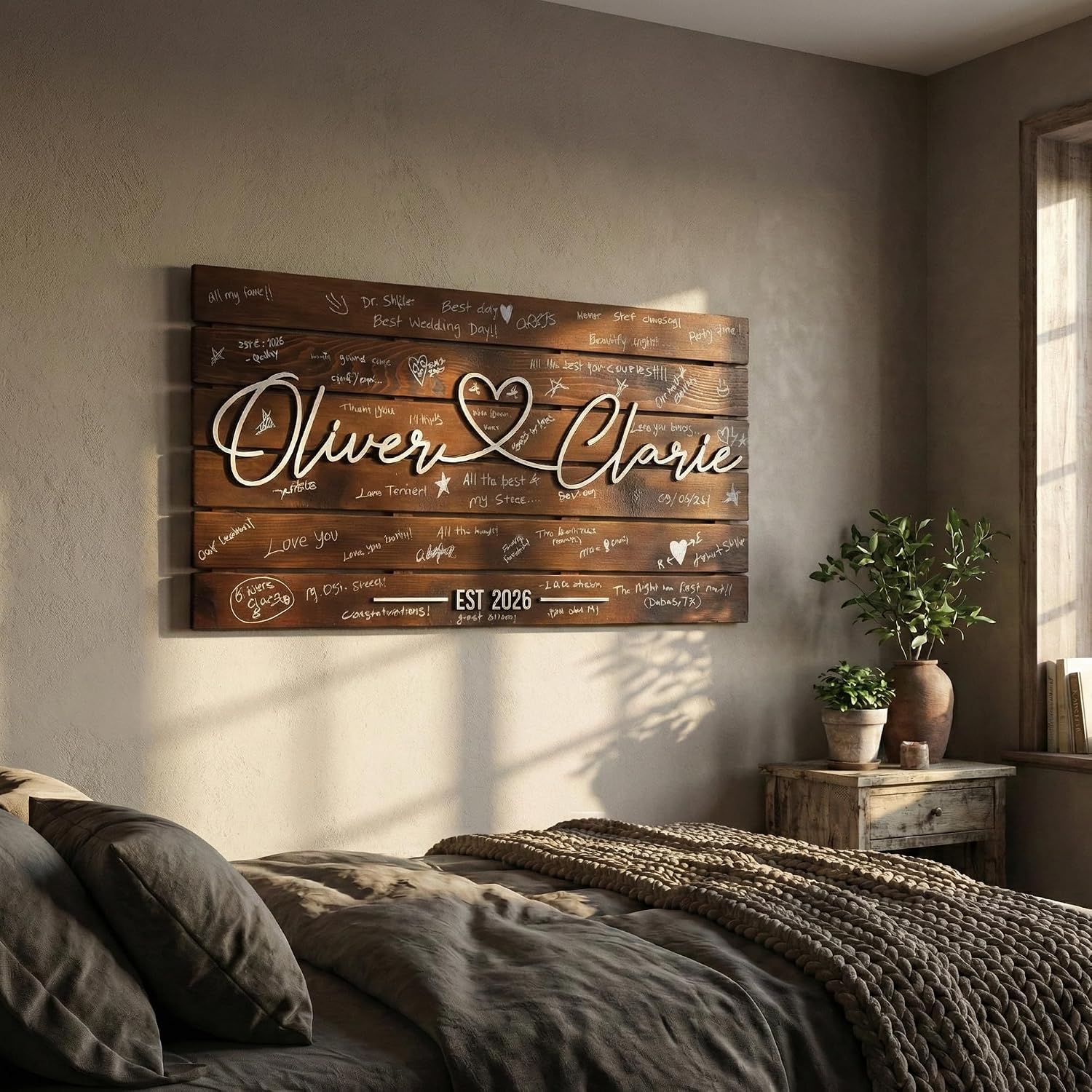 Personalized Huge Size Guest Book Alternative Sign, Unique Wooden Guest Book Alternative Sign, 3D Raised Letters for Best Wedding Reception Decor, Rustic Wall Art for Best Couples (XXL - 37.5x21')