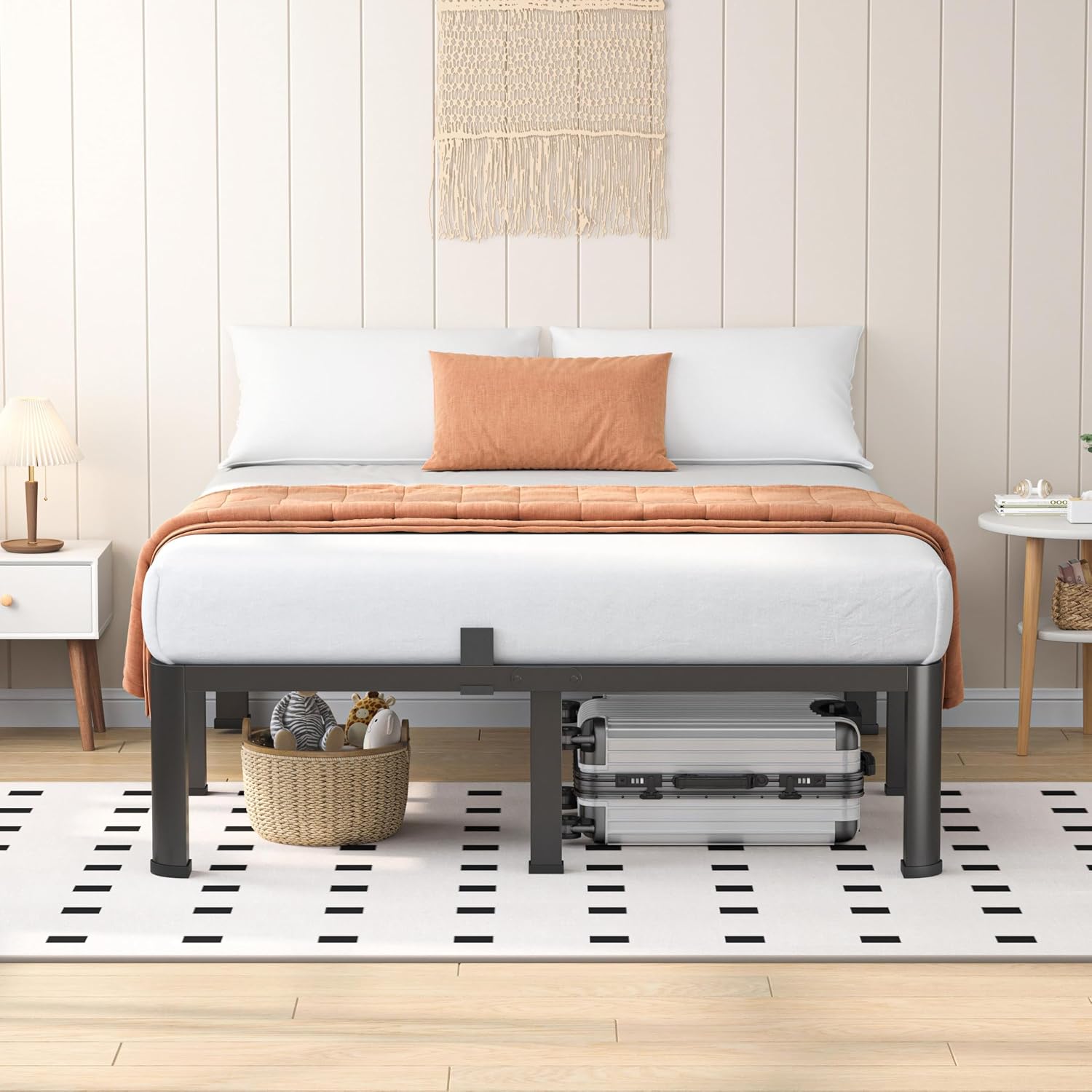 VIPSHOW 16 Inch Full Heavy Duty 3500 lbs Bed Frame with Round-Corner Legs & Anti-Squeak Design – Quick Assembly Metal Platform, No Box Spring Needed
