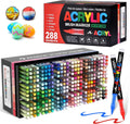 288 Colors Acrylic Paint Markers, Soft Brush Tip Pens, Direct-Liquid Ink Control System, Water-Based No-Bleed Premium Acrylic Paint Pens for DIY Art & Crafts - Fabric, Wood, Metal, Glass, Rock