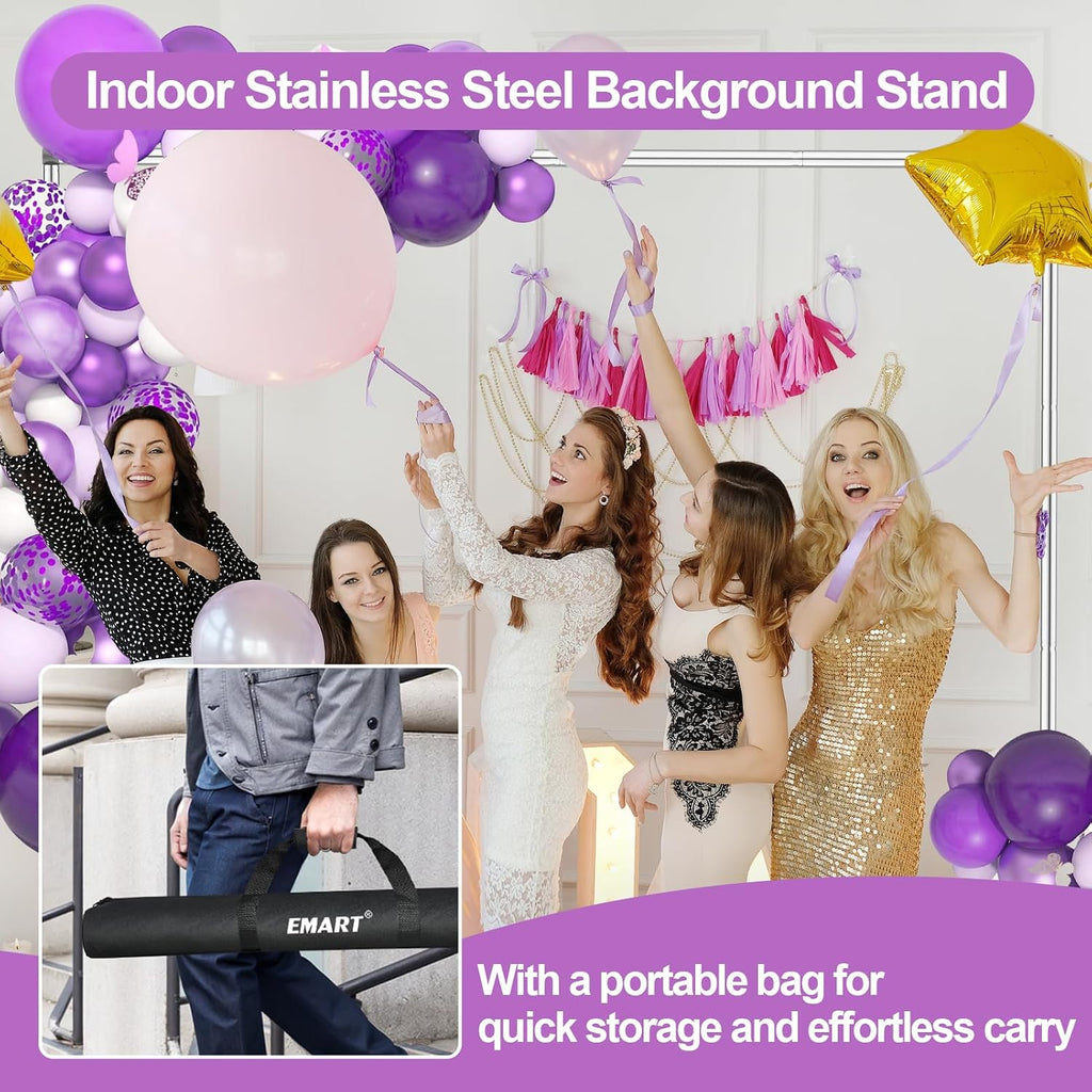 EMART Backdrop Stand Heavy Duty, 10x10Ft Pipe and Drape Backdrop Stand, Stable Background System Kit with 2 Metal Bases, 12 Stainless Steel Poles for Parties, Wedding, Birthday, Photography