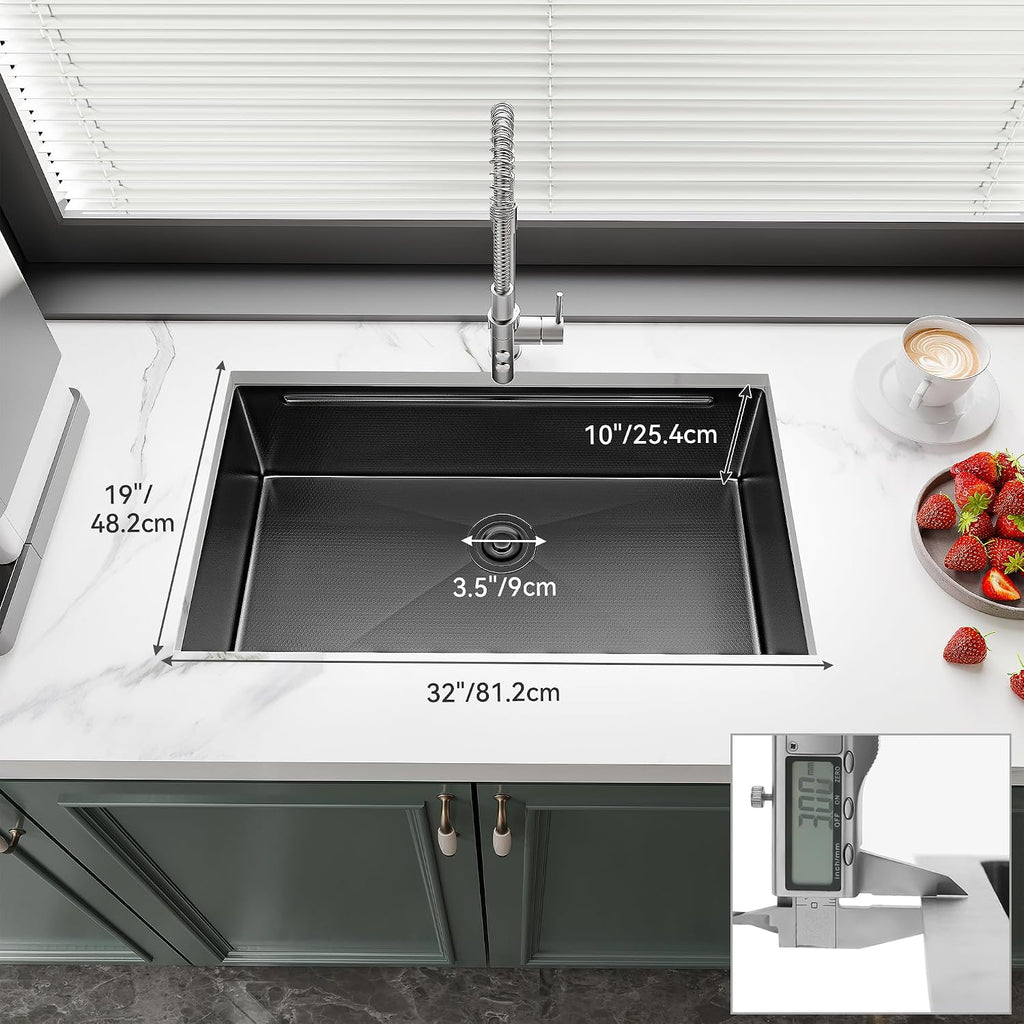 YITAHOME Kitchen Sink Undermount Workstation 32in,Gunmetal Black Stainless Steel Single Bowl w/Ledge & Accessories, Nano-treated Surface Prevents Scratches, RV, Bar Sink 32x19x10in