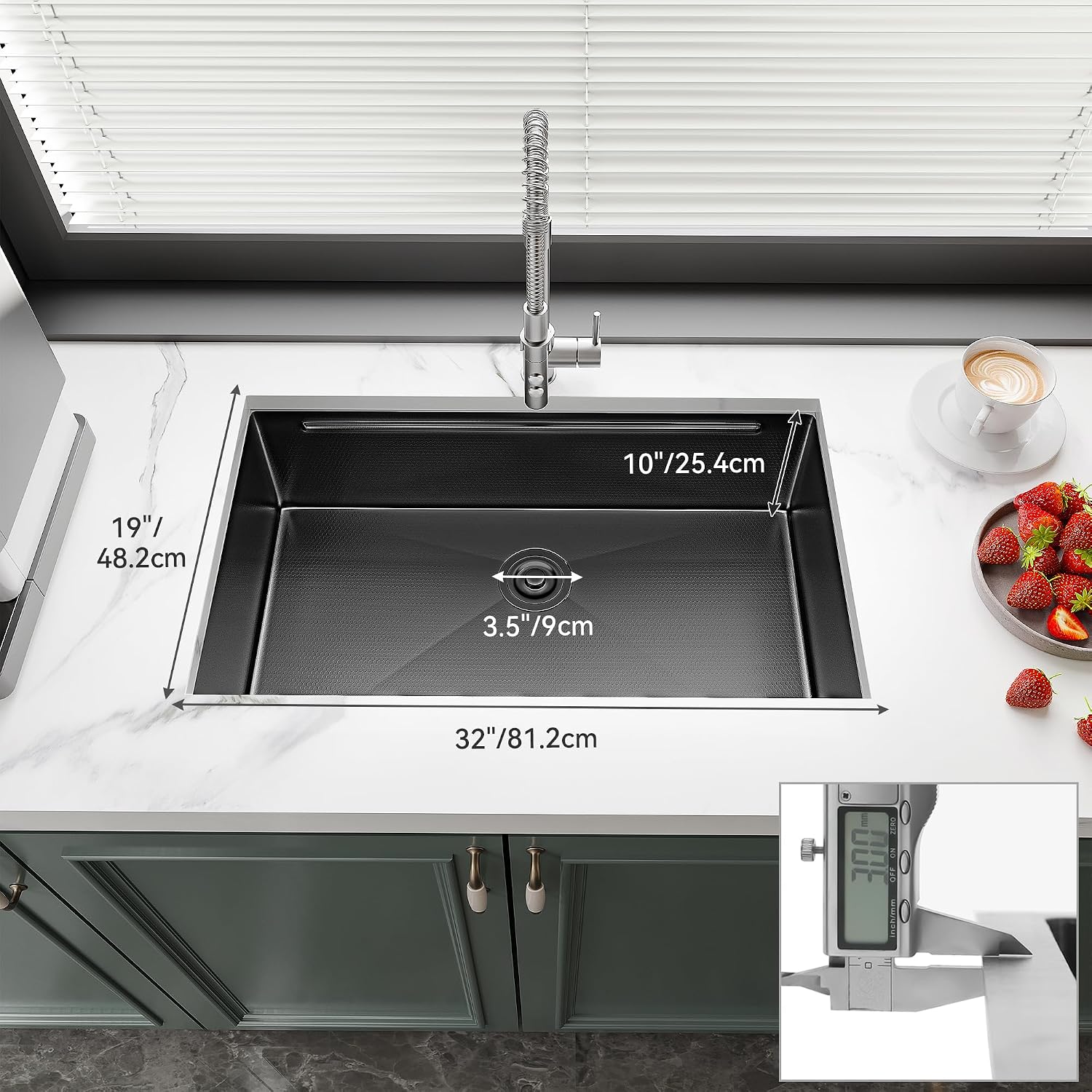YITAHOME Kitchen Sink Undermount Workstation 32in,Gunmetal Black Stainless Steel Single Bowl w/Ledge & Accessories, Nano-treated Surface Prevents Scratches, RV, Bar Sink 32x19x10in