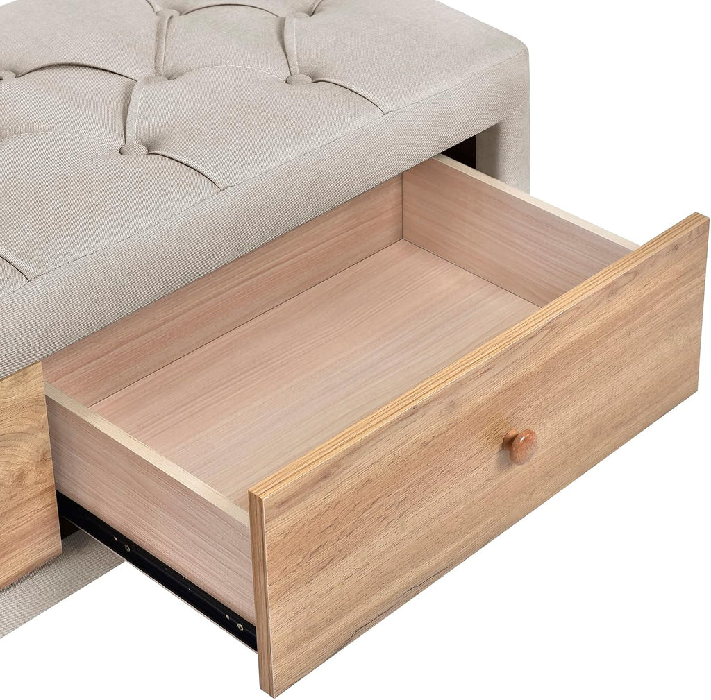SOFTSEA Upholstered Bedroom Furniture Set Home Furniture for 4 Include Modern Full Size Platform Bed Frame, 2 Modern Nightstands and 1 End of Bed Storage Bench
