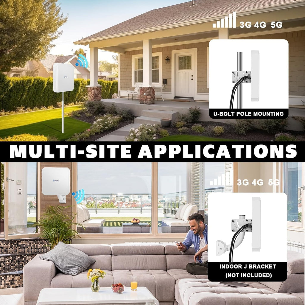 Maswell 4MIMO_Ultra: 4G LTE 5G Panel Antenna, 10dBi High Gain 4X4 MIMO External Antenna, 600-8000MHz for 4G/5G Routers & Gateways for T-Mobile Home Internet, Verizon, AT&T, WiFi 7 Ready (Complete Kit)