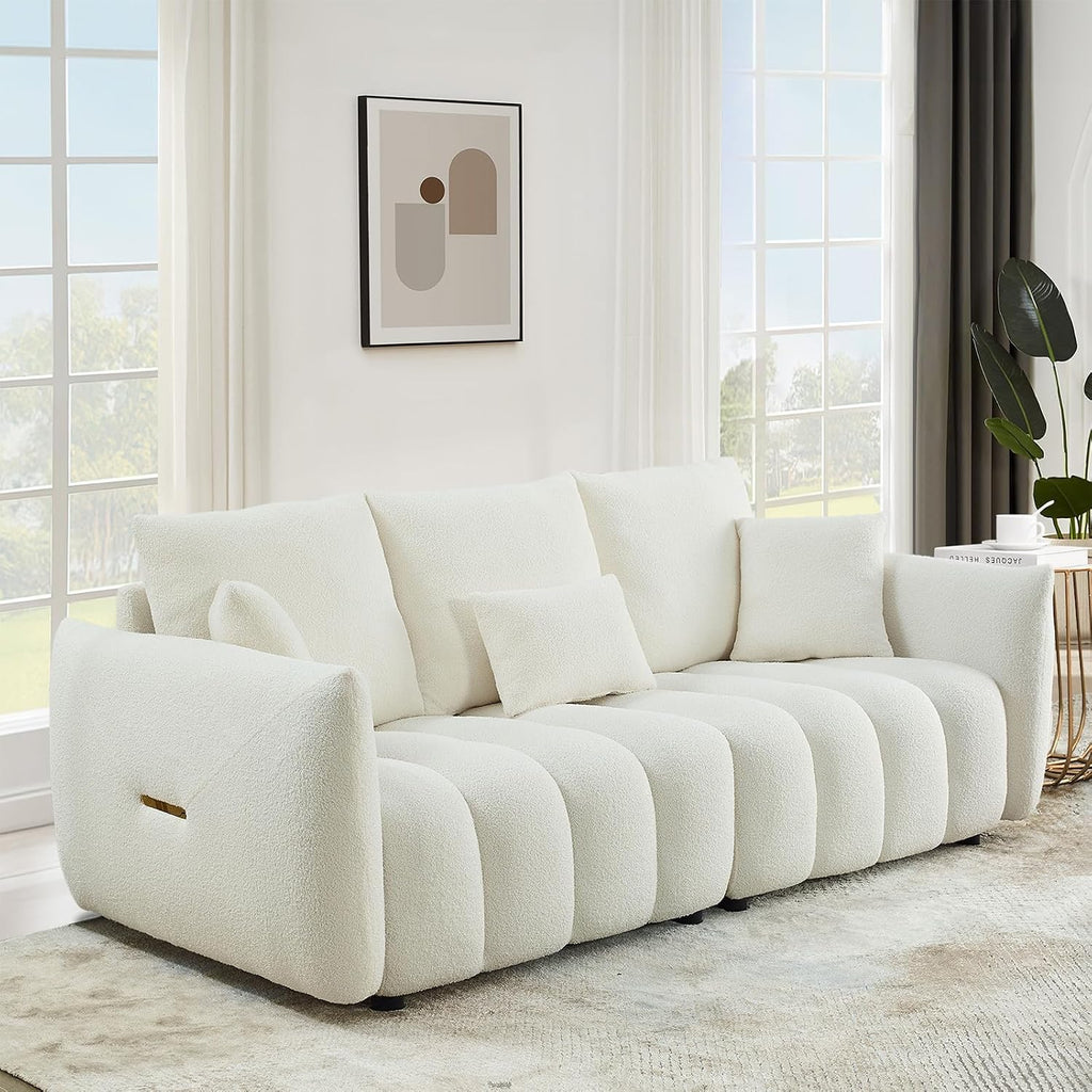 Antetek 78' Modern Sofa Couch, Comfy Deep Seat Teddy Cloud Sofa, Upholstered 3-Seater Boucle Couch, Oversized Loveseat for Living Room, Bedroom, Office, Apartment, Beige