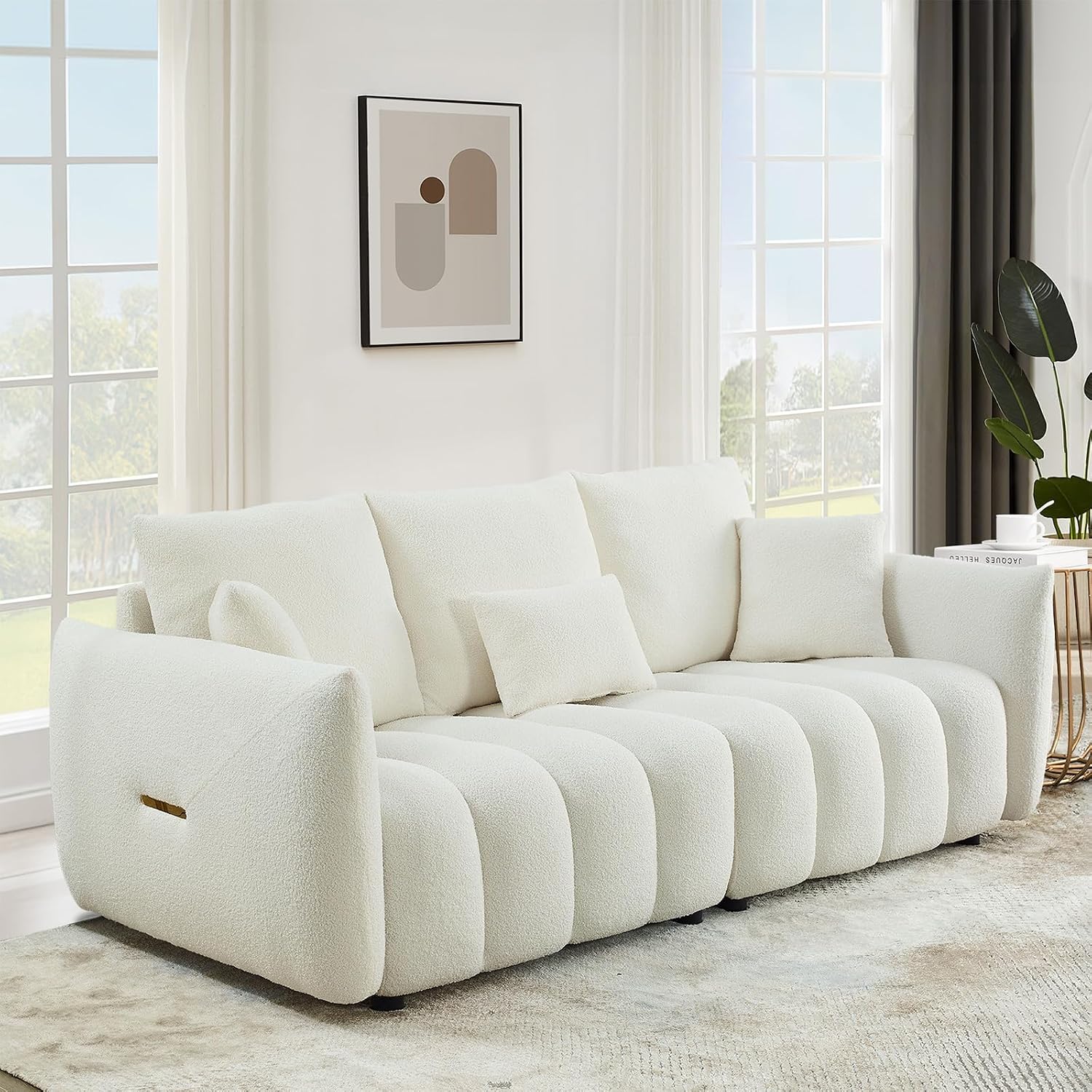 Antetek 78' Modern Sofa Couch, Comfy Deep Seat Teddy Cloud Sofa, Upholstered 3-Seater Boucle Couch, Oversized Loveseat for Living Room, Bedroom, Office, Apartment, Beige