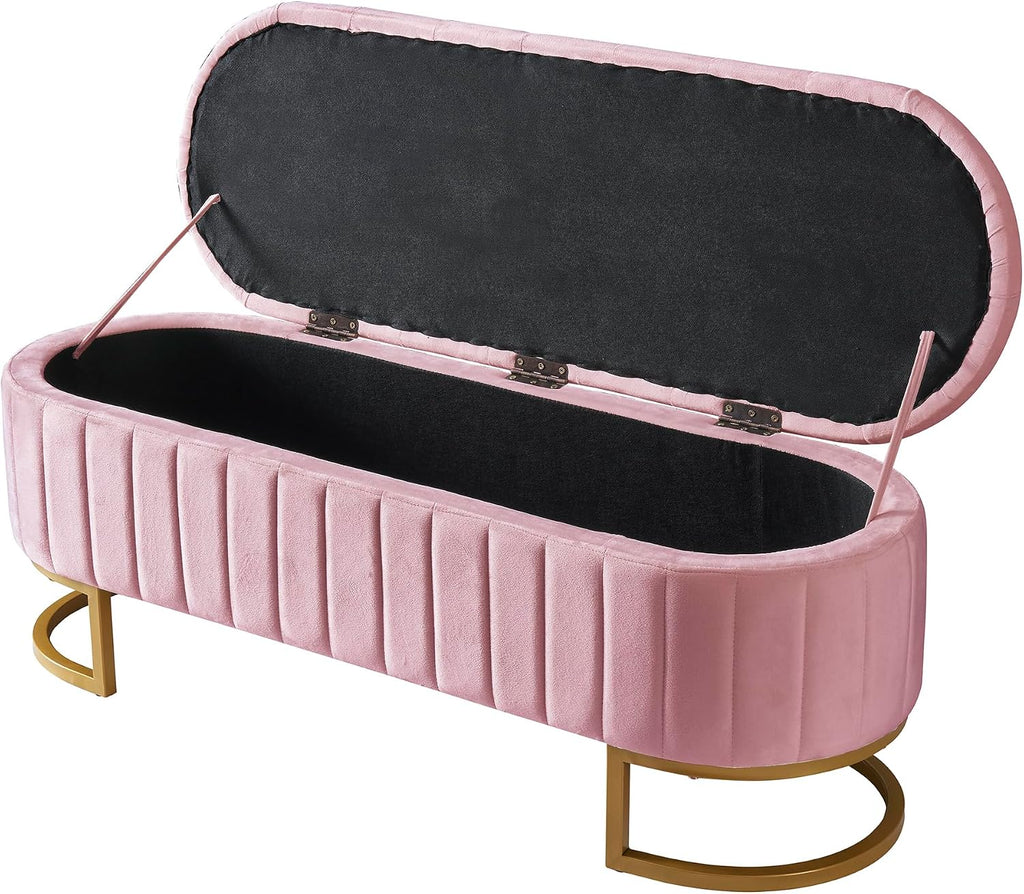 2-Pieces Bedroom Sets,Full Size Upholstered Led Platform Bed with Storage Ottoman,Easy to Assemble,No Box Spring Needed (Pink-4)