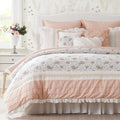 Madison Park Dawn 100% Cotton Shabby Chic Comforter Set-Modern Cottage Design All Season Down Alternative Bedding, Matching Shams, Bedskirt, Decorative Pillows, King(104'x92'), Blush 9 Piece