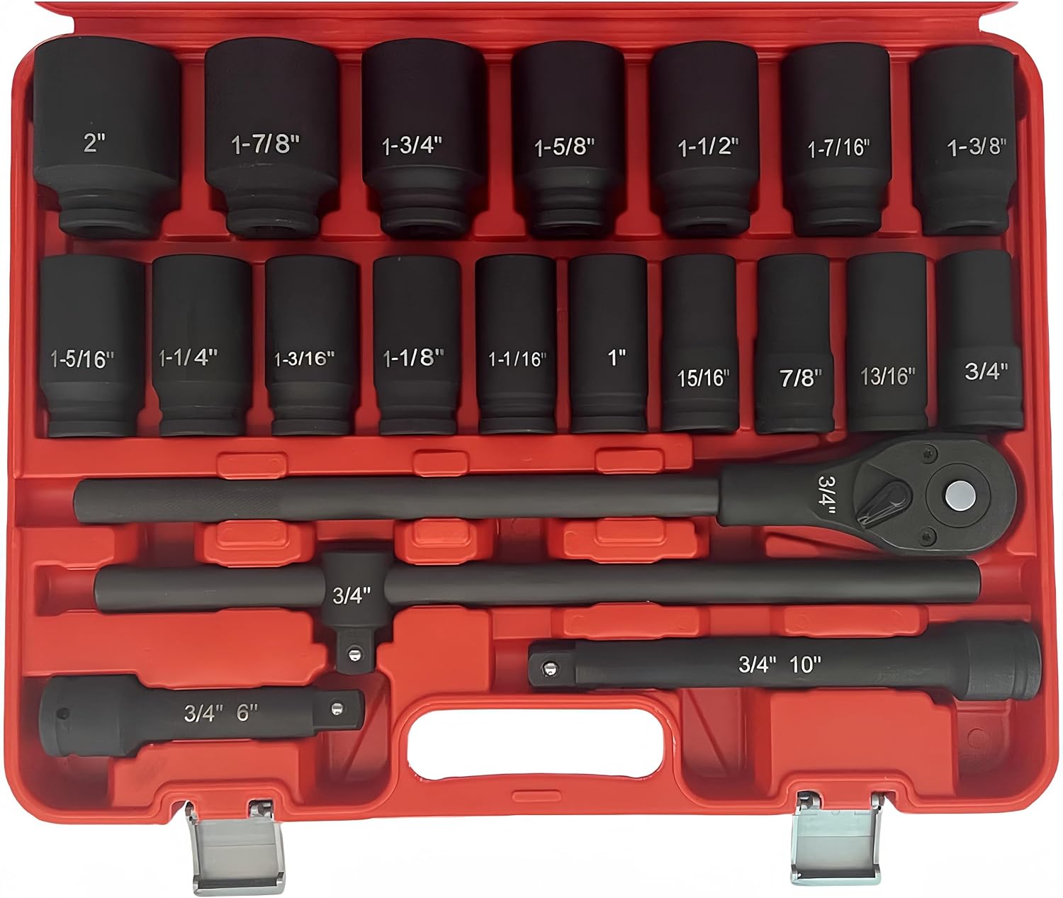 TONYNOL 3/4 Inch Drive Impact Socket Set,6 Point,SAE Sizes(3/4' to 2'),21Pcs,Cr-Mo Steel,Includes Adapters and Quick Release Ratchet Wrench,With a Storage Case.