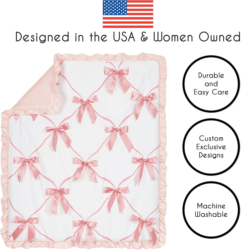Sweet Jojo Designs 4-Piece Baby Crib Bedding Set (Pink Bows) for Girls, Infants/Nursery incl. Blanket, Fitted Sheet, Skirt, Diaper Stacker (Ruffles, Bow, Ballet Dancer, Ballerina Princess Collection)