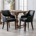 PU Leather Dining Chairs Set of 2, Solid Wood Kitchen Chair with Arms, Farmshouse Upholstered Dinner Chairs for Living Room/Dining Room/Bedroom/Restaurant, Black