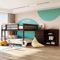Full-Over-Full Size Bunk Bed, Bedroom Furniture Pine Wood Bed Frame with Storage Drawers and Open Shelves, Drawers and Shelves Set Can Be Moved, for Kids & Teens (Espresso)