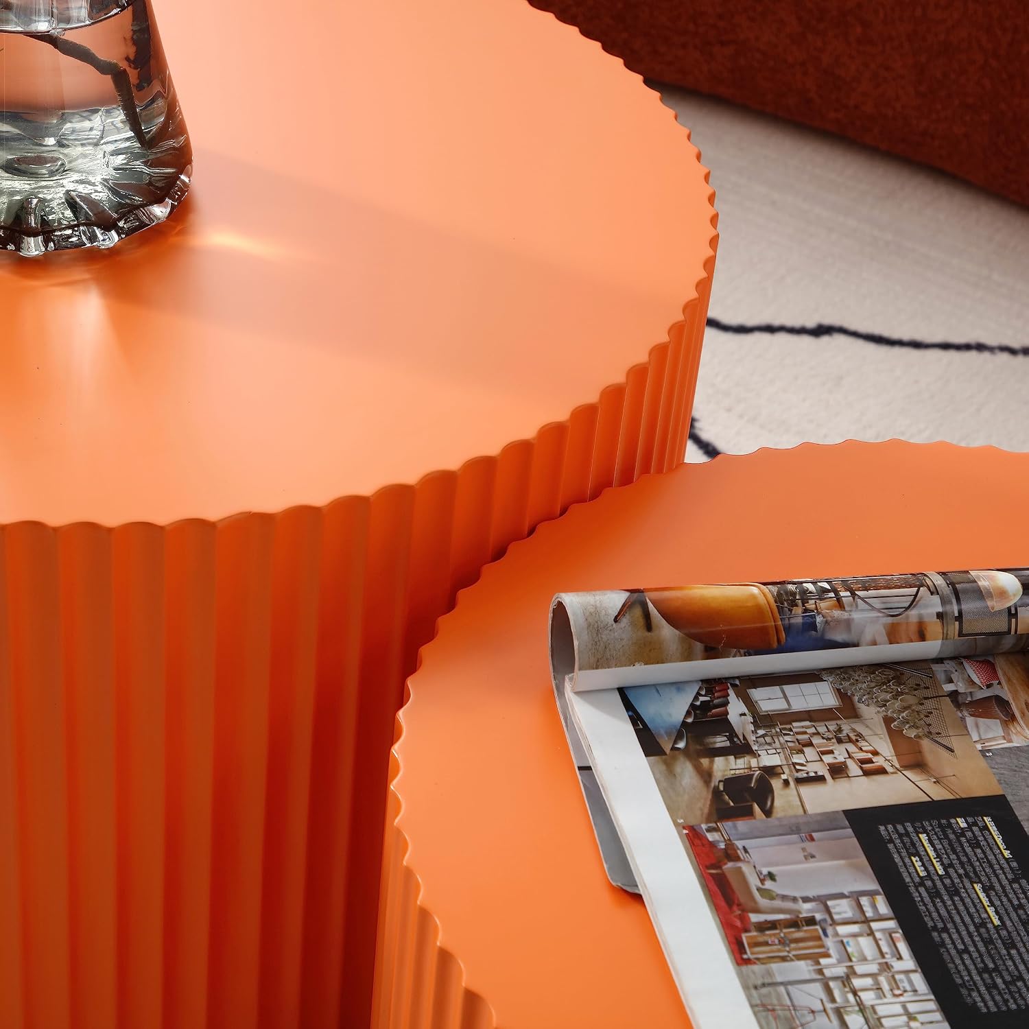 Modern Nesting Coffee Table, Round Wood End Table Set of 2 for Small Space, Living Room - Orange