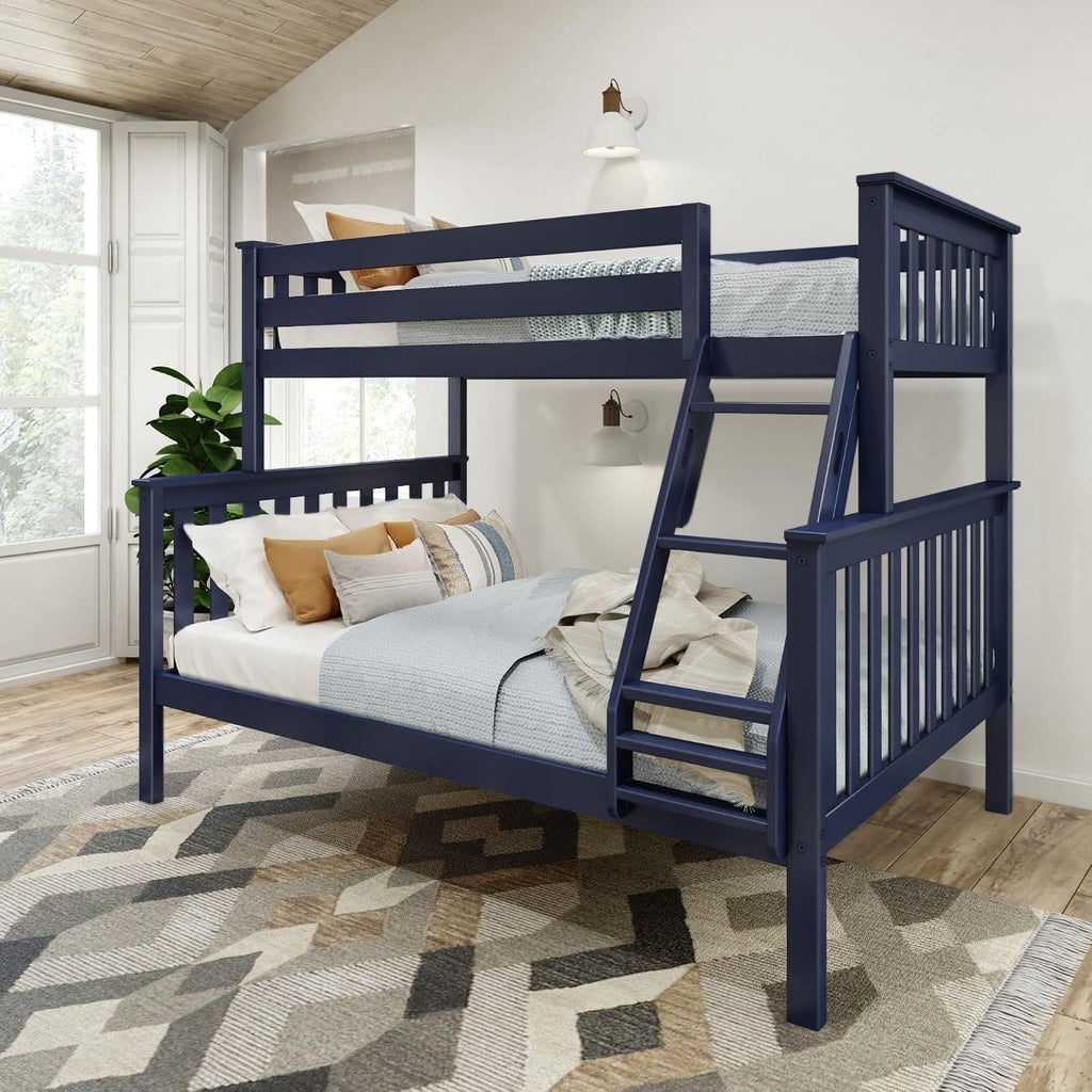 Plank+Beam Classic Wooden Bunk Bed Twin Over Full Size, Platform Bed Frame with Bunk Bed Ladder and Wood Slats for Adult, Space Saving Bed, Easy to Assemble, No Box Spring Needed, Blue