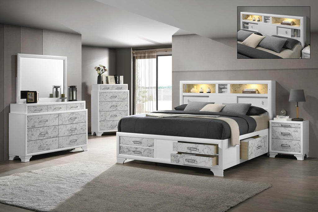 Soul Full 5PC Bedroom Set Made with Wood and Drawers in White