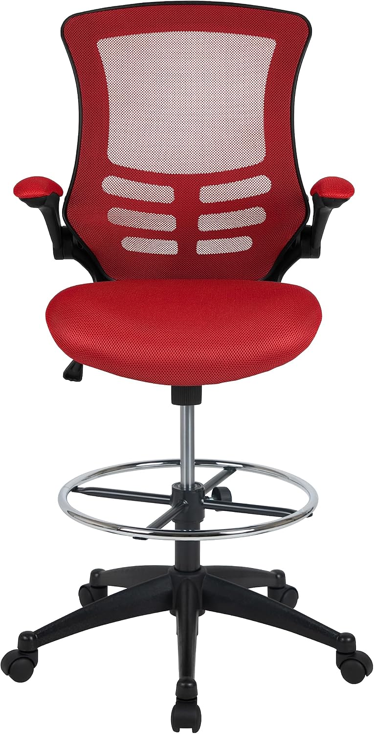 Flash Furniture Kelista Mid-Back Swivel Office Chair with Adjustable Seat Height, Ergonomic Mesh Desk Chair with Flip-Up Armrests, Red