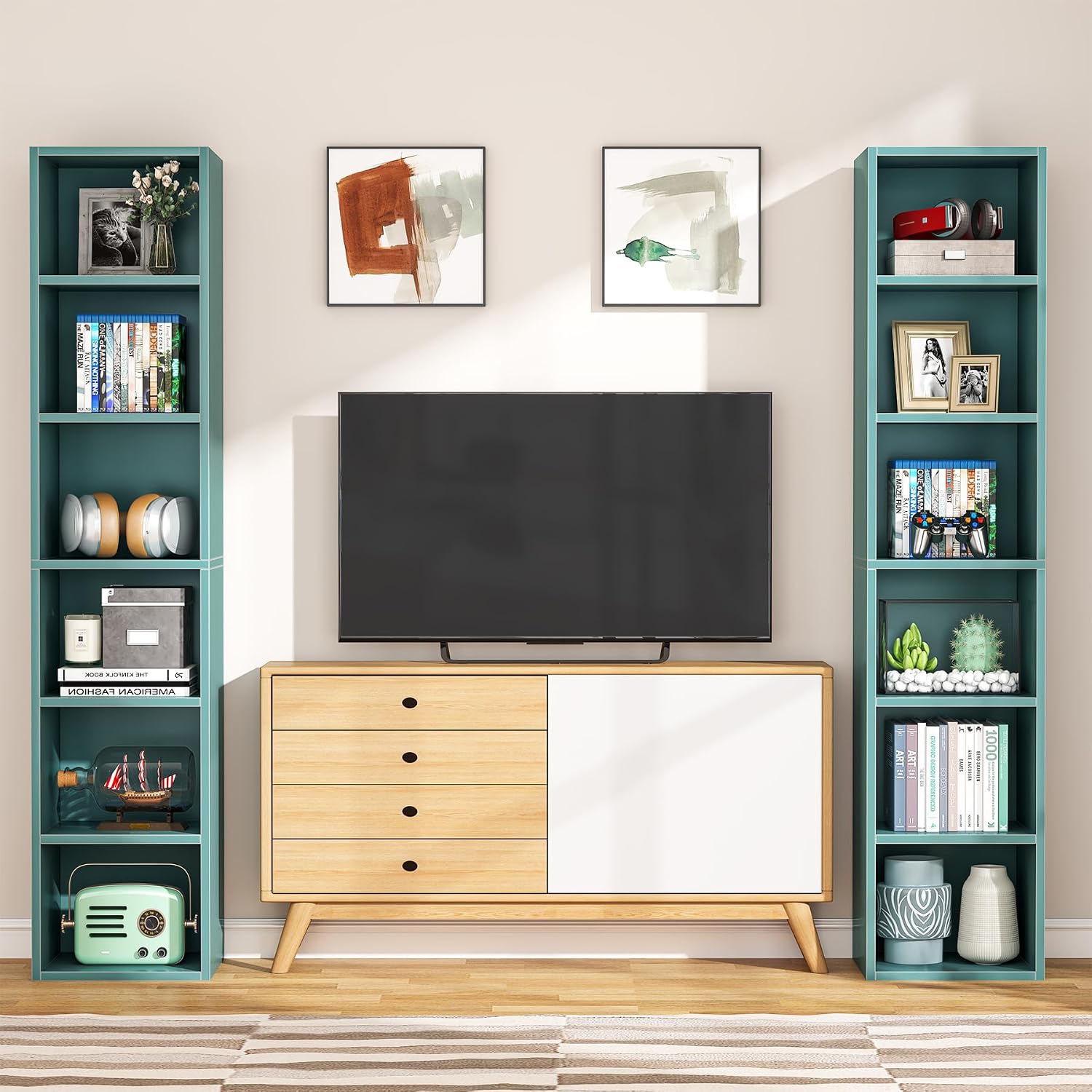Tribesigns 70.9 Inch Tall Narrow Bookcase Set of 2, Rustic Corner Bookcase with Storage, 6 Tier Cube Display Shelves for Home Office
