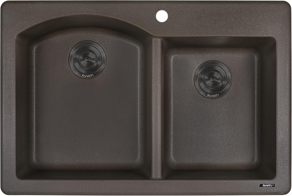 Ruvati 33 x 22 inch epiGranite Drop-in Topmount Granite Composite Quartz Double Bowl Kitchen Sink - Espresso Brown - RVG1344ES