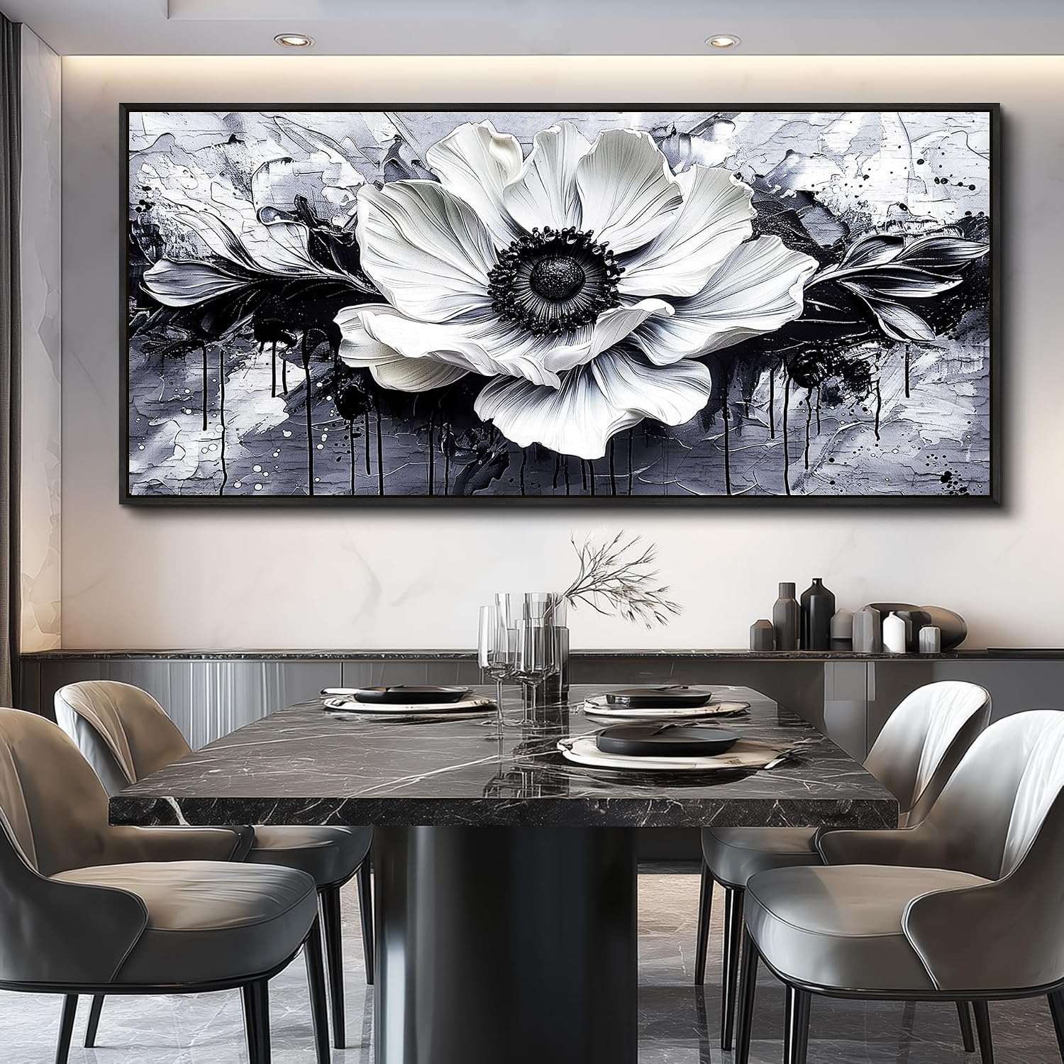 JUDASJART Black and white Canvas Painting Wall Decor For Living Room Wall Art For Bedroom Office Decoration Abstract Flowers Artworks Pictures Ready To Hang Modern Aesthetics Home Decor 32x72 In