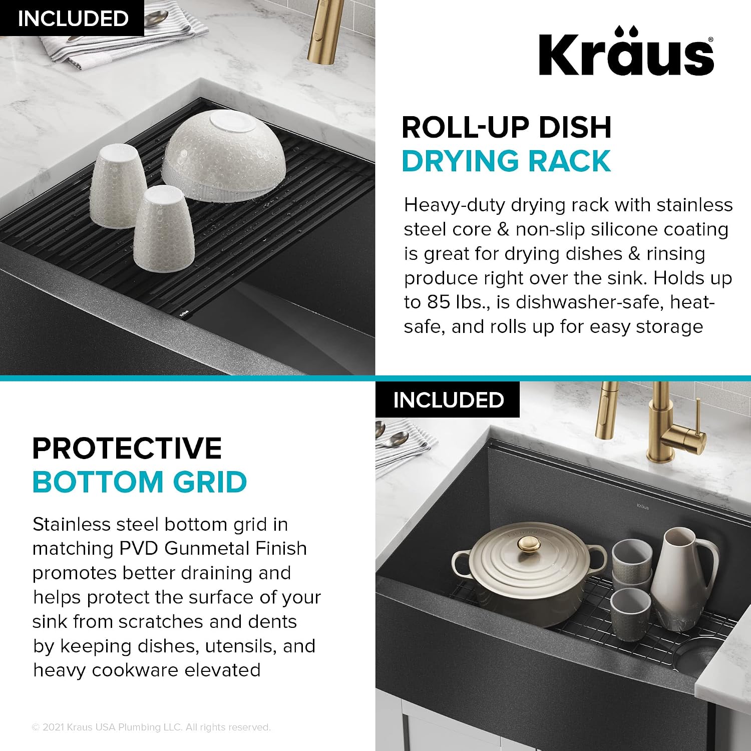 KRAUS Kore Workstation 27-inch Farmhouse Apron Front 16 Gauge Black Stainless Steel Single Bowl Kitchen Sink in PVD Gunmetal Finish with Accessories, KWF210-27-PGM