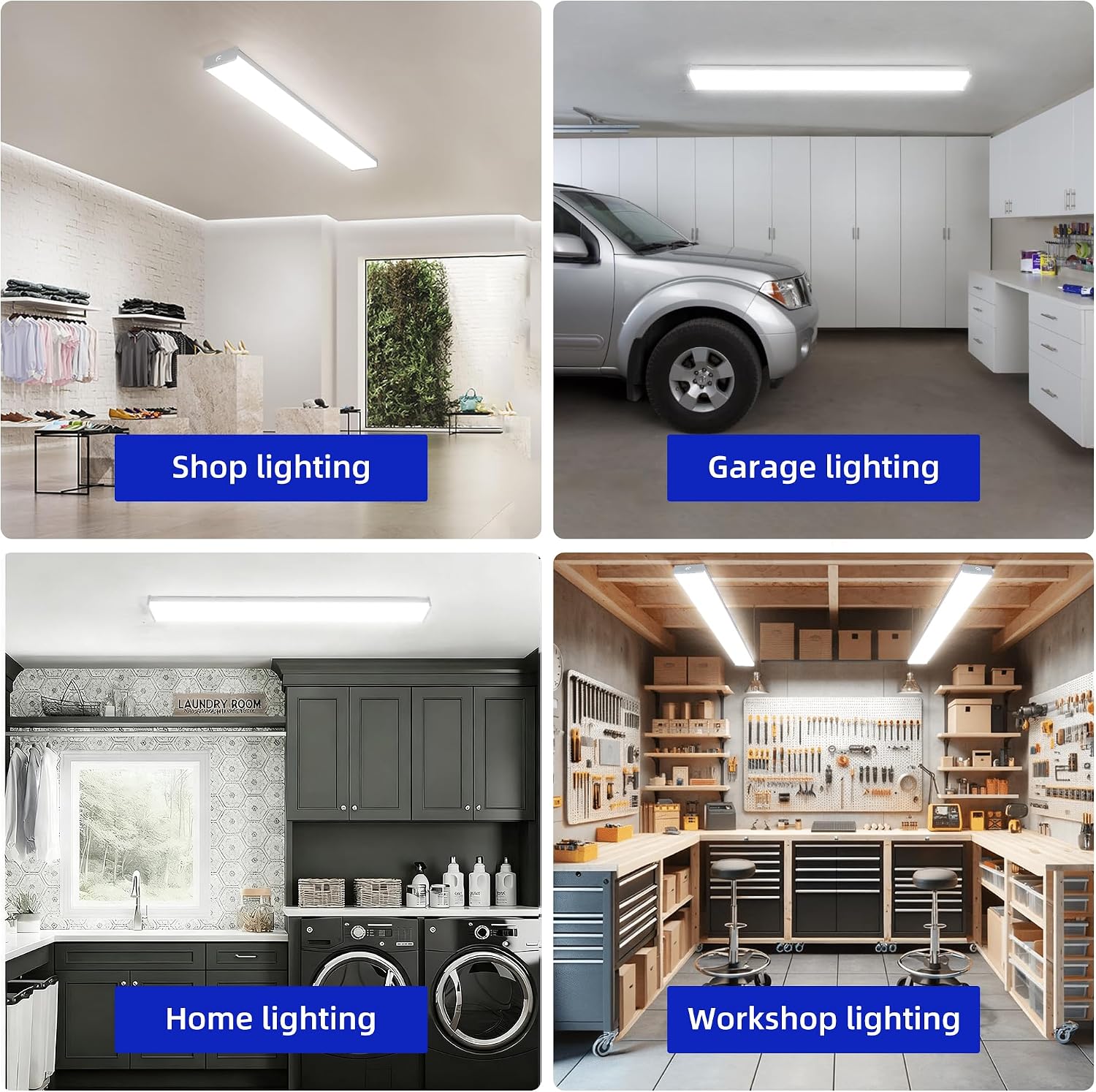 hykolity 4 Pack 4FT 5.7' W LED Wraparound Light 40W Shop Lights for Garage, 2-Lamp 32W Fluorescent Equivalent, 4400lm 4000K, Hardwired, Flushmount Office Ceiling Light Fixture, ETL Listed