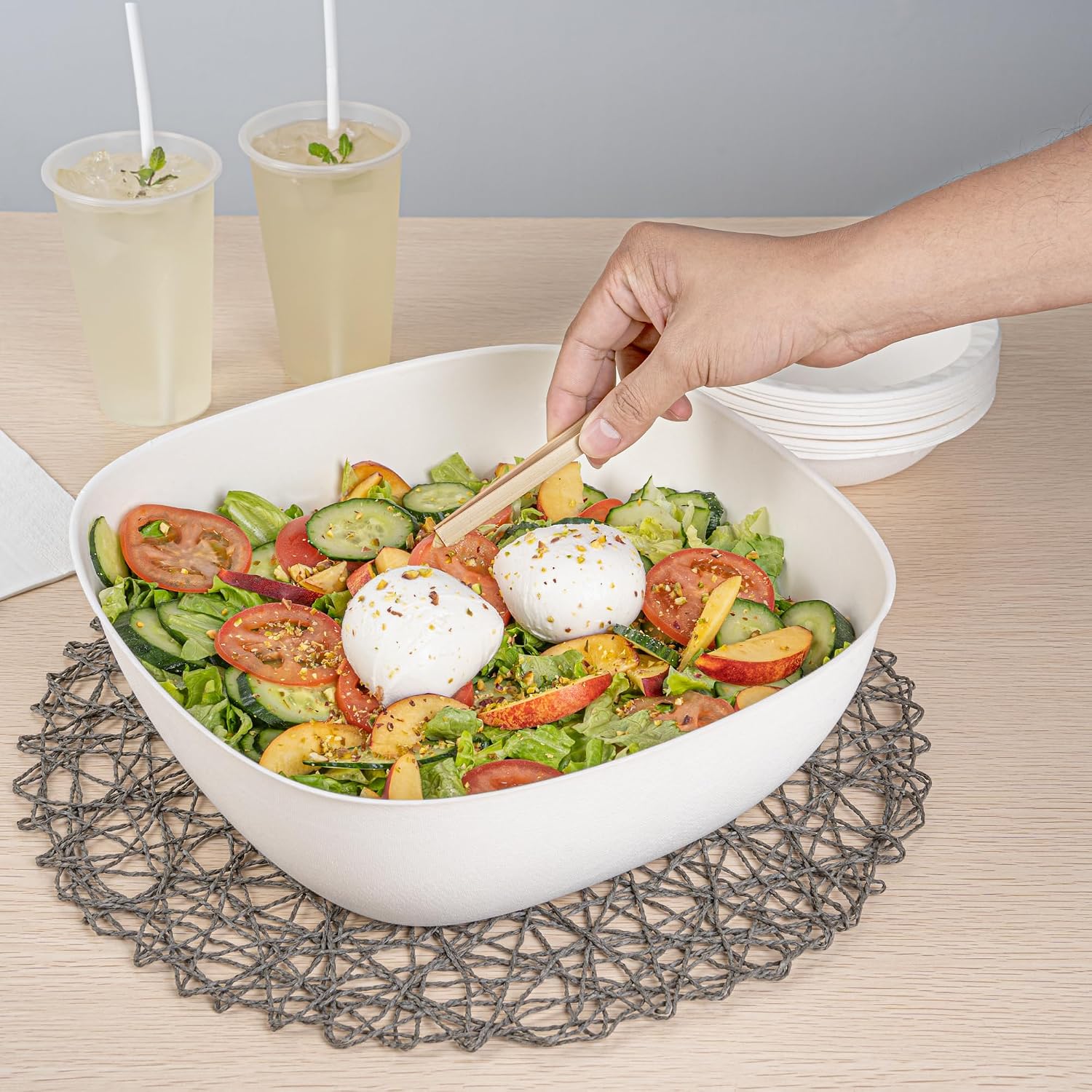 Indo 6.3 Inch Square Palm Plates, 100 Microwavable Palm Leaf Dinner Plates - Freezable, No PFAS Added, Areca Palm Leaf Plates, Oven-Ready, For Hot & Cold Foods - Restaurantware