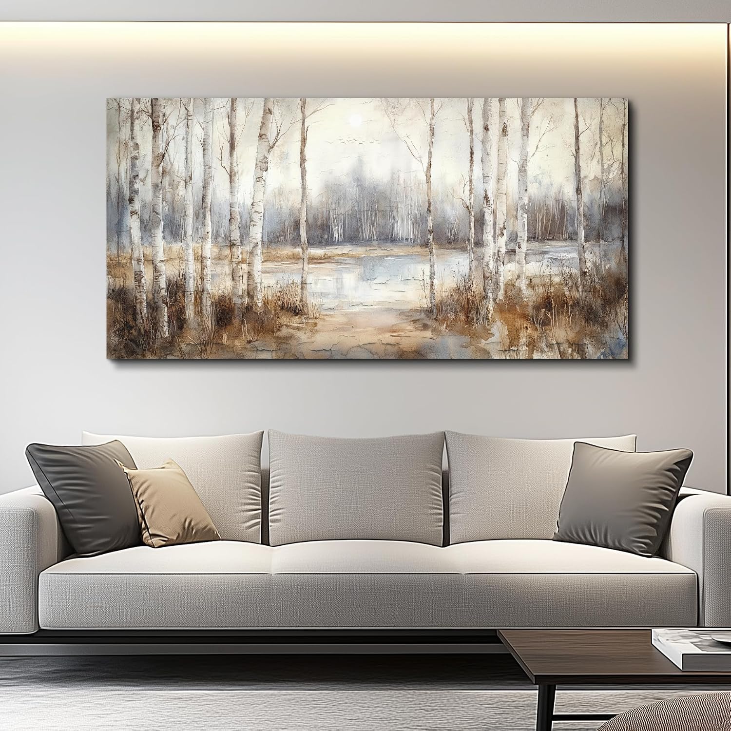 QIYILEXWART Canvas Wall Art For Living Room Large Wall Decor For Office Bedroom Decorations By The Lake Pictures Birch Forest Painting Stretched And Framed Artwork Room Ready To Hang