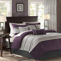 Madison Park Palmer Comforter Set - Faux Suede Design, Striped Accent, All Season Down Alternative Bedding, Matching Shams, Decorative Pillow, Bed Skirt, King (104 in x 92 in), Purple 7 Piece