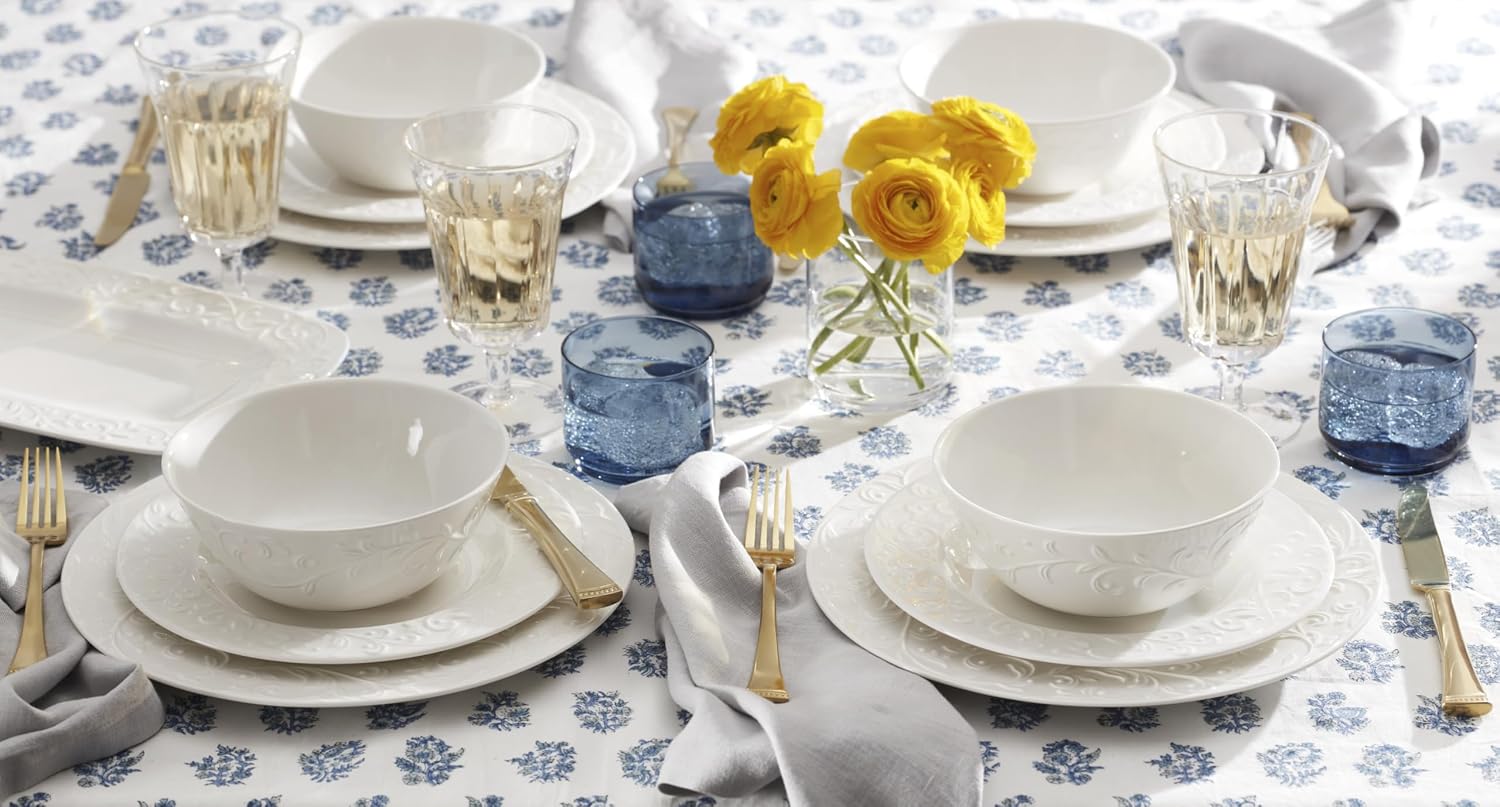Lenox Dinnerware & Serveware, Porcelain Tableware, Opal Innocence Carved Style, 16-Piece Dinnerware Set