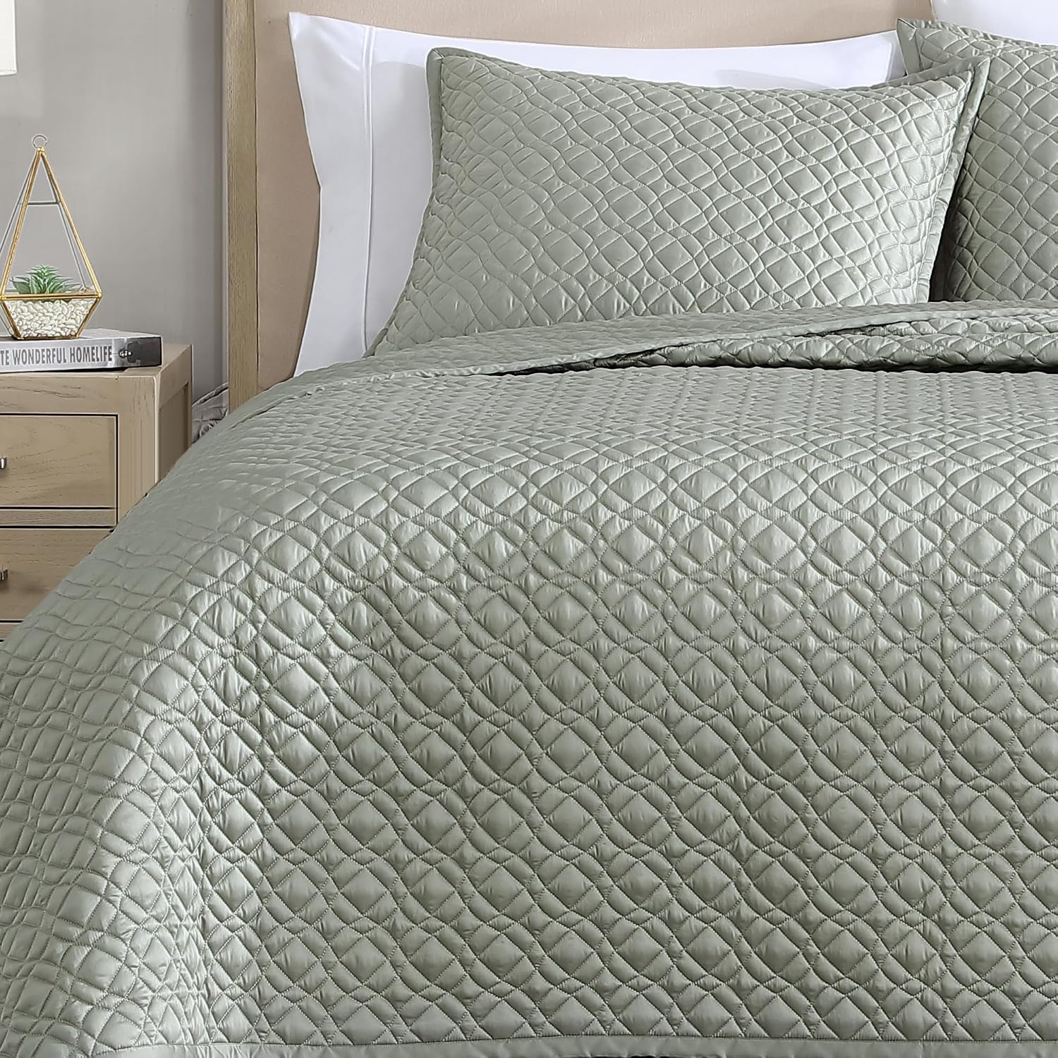 Riverbrook Home Noble Tencel Coverlet Set, King, Sage, 3 Piece Set