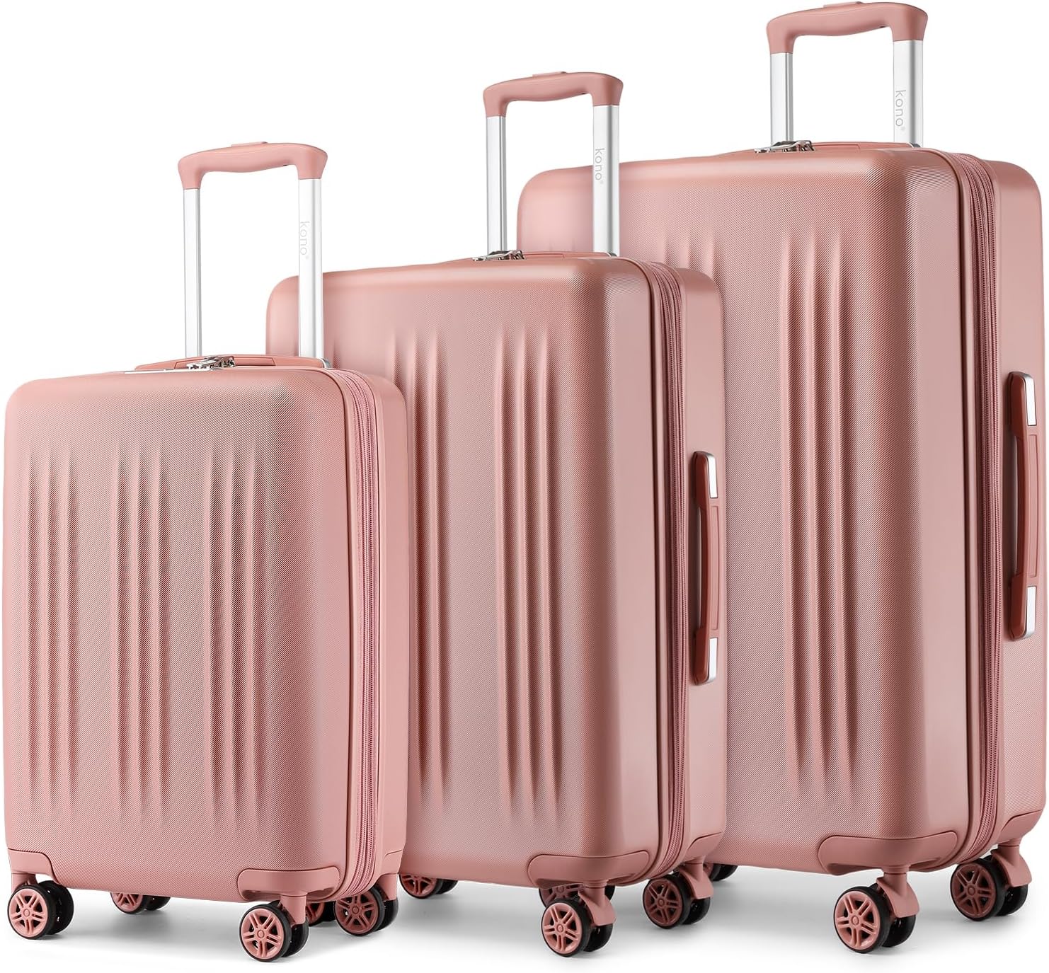 Kono Expandable Luggage 3 Piece Set Hardshell Lightweight 20in 24in 28in Carry On Suitcase with Spinner Wheels TSA Lock(Nude/Rose Gold)