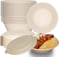 40 oz Round Disposable Compostable Paper Bowls with Fiber Dome Lids - Heavy Duty, Eco-Friendly Natural Sugarcane Bagasse, Heat Resistant, 100% Biodegradable Salad Bowls Alternative to Plastic (250)