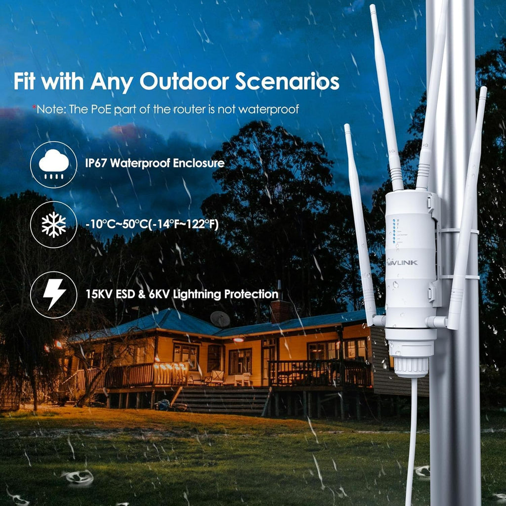 WAVLINK AC1200 Outdoor WiFi Extender, Weatherproof Dual Band Outdoor Access Point with POE, High Power Long Range WiFi Extender Signal Booster, 4x7dBi Antennas, AP/Router/Repeater Mode
