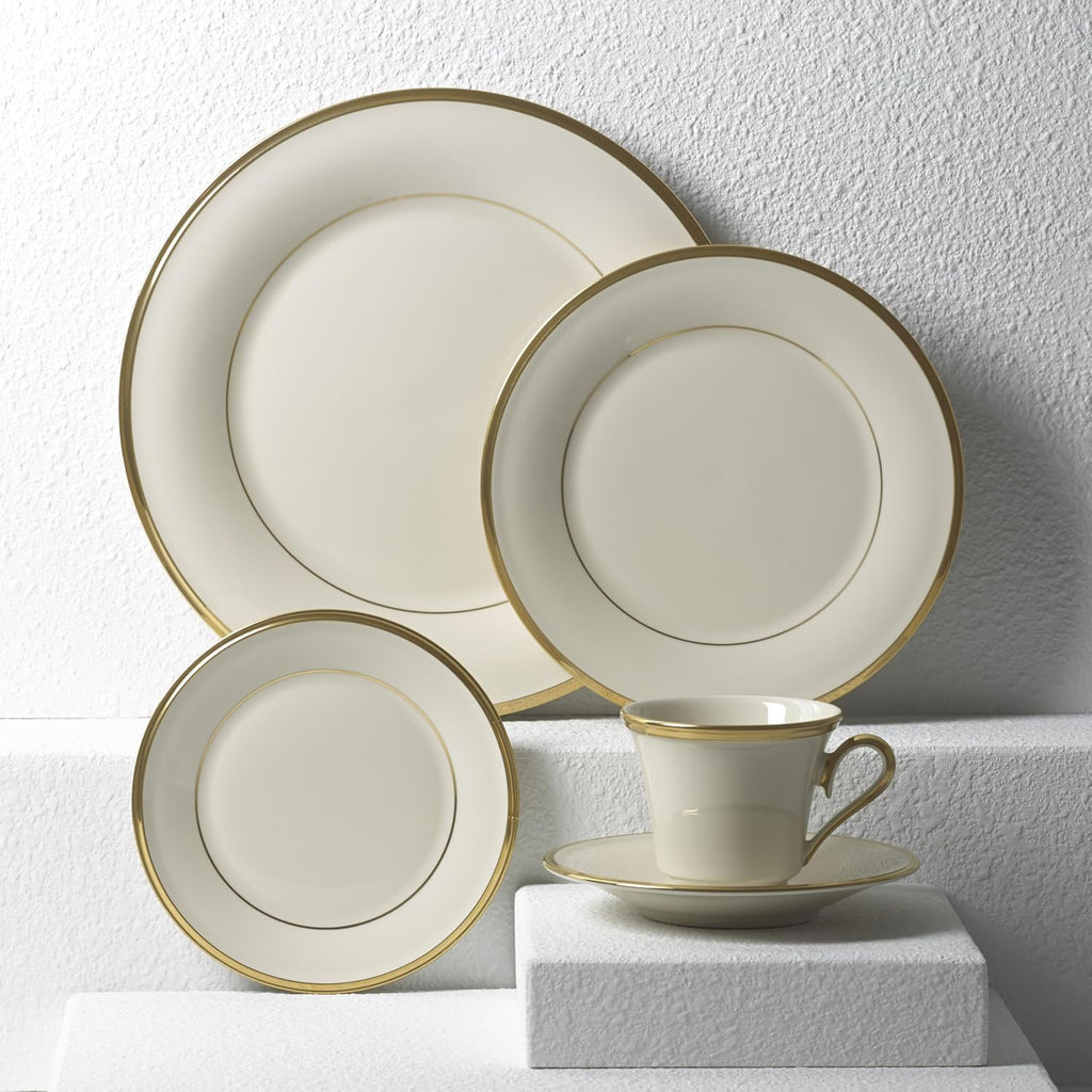Lenox Dinnerware Set, Eternal 5-Piece Place Setting, 24-Karat Gold Accents Set, Service for 1, Made Of Ivory Porcelain, Dishwasher Safe, Plates, Cups And Saucers, Home And Kitchen (Ivory, 5 Piece)