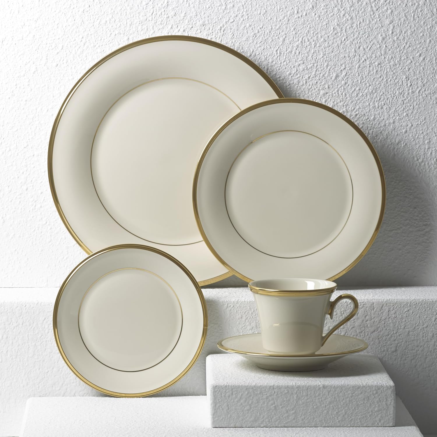 Lenox Dinnerware Set, Eternal 5-Piece Place Setting, 24-Karat Gold Accents Set, Service for 1, Made Of Ivory Porcelain, Dishwasher Safe, Plates, Cups And Saucers, Home And Kitchen (Ivory, 5 Piece)