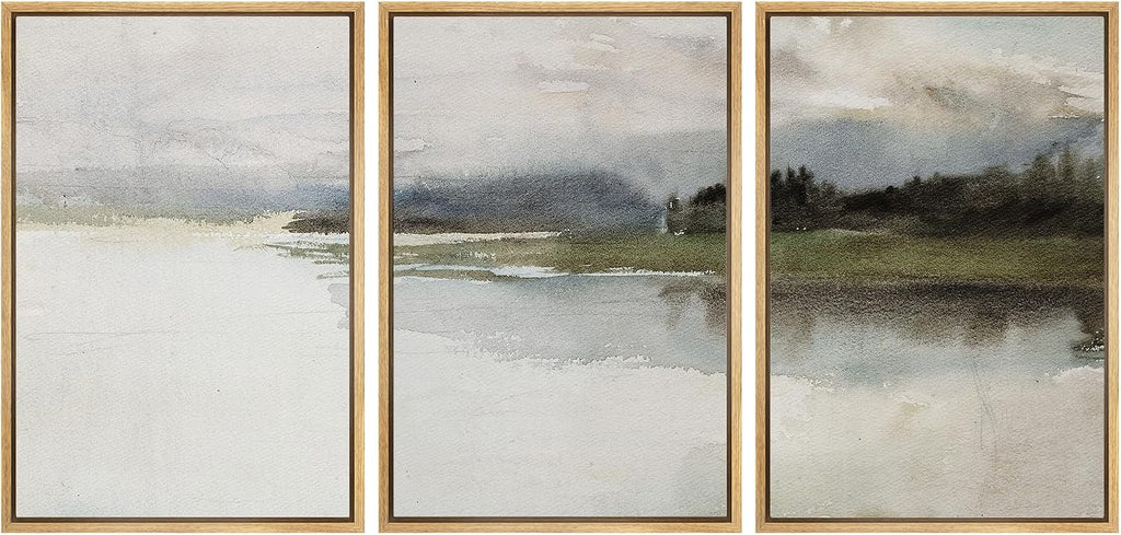 SIGNWIN Framed Canvas Print Wall Art Set Tranquil Waterscape Serene Lake Calming Watercolor Scenery Illustrations Modern Colorful Ultra for Living Room, Bedroom, Office - 24'x36'x3 Natural