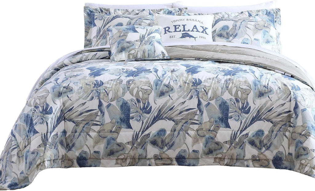 Tommy Bahama - Queen Comforter Set, Cotton Reversible Bedding with Matching Shams & Bedskirt, Super Soft Bedding Set (Raw Coast Blue, Queen)