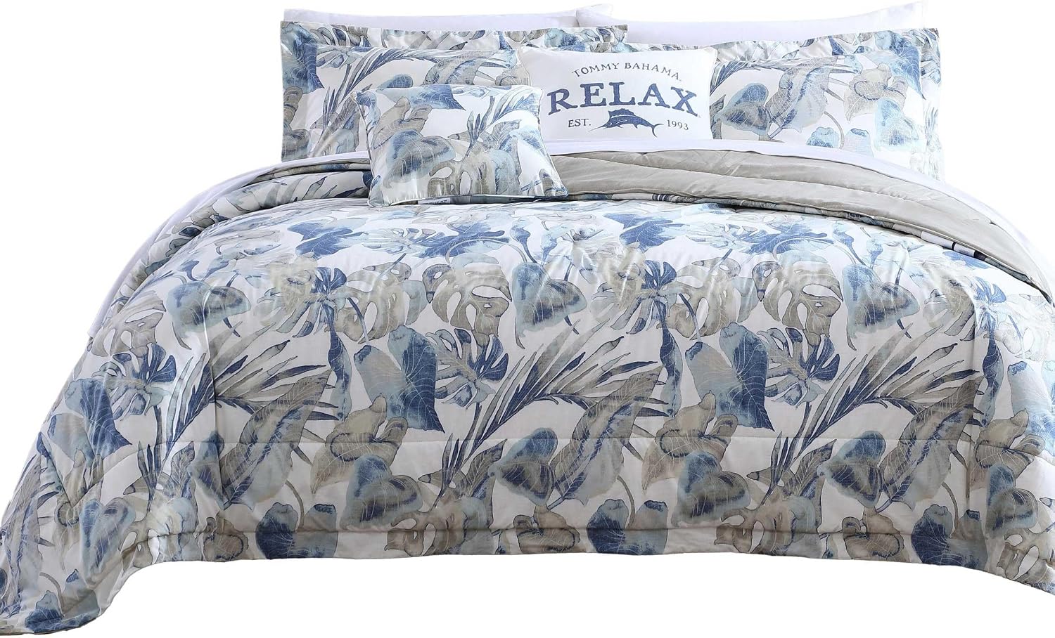 Tommy Bahama - Queen Comforter Set, Cotton Reversible Bedding with Matching Shams & Bedskirt, Super Soft Bedding Set (Raw Coast Blue, Queen)