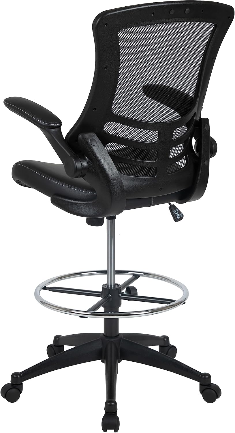 Flash Furniture Kelista Mid-Back Swivel Office Chair with Adjustable LeatherSoft Seat Height, Ergonomic Mesh Chair with Flip-Up Arms, Black