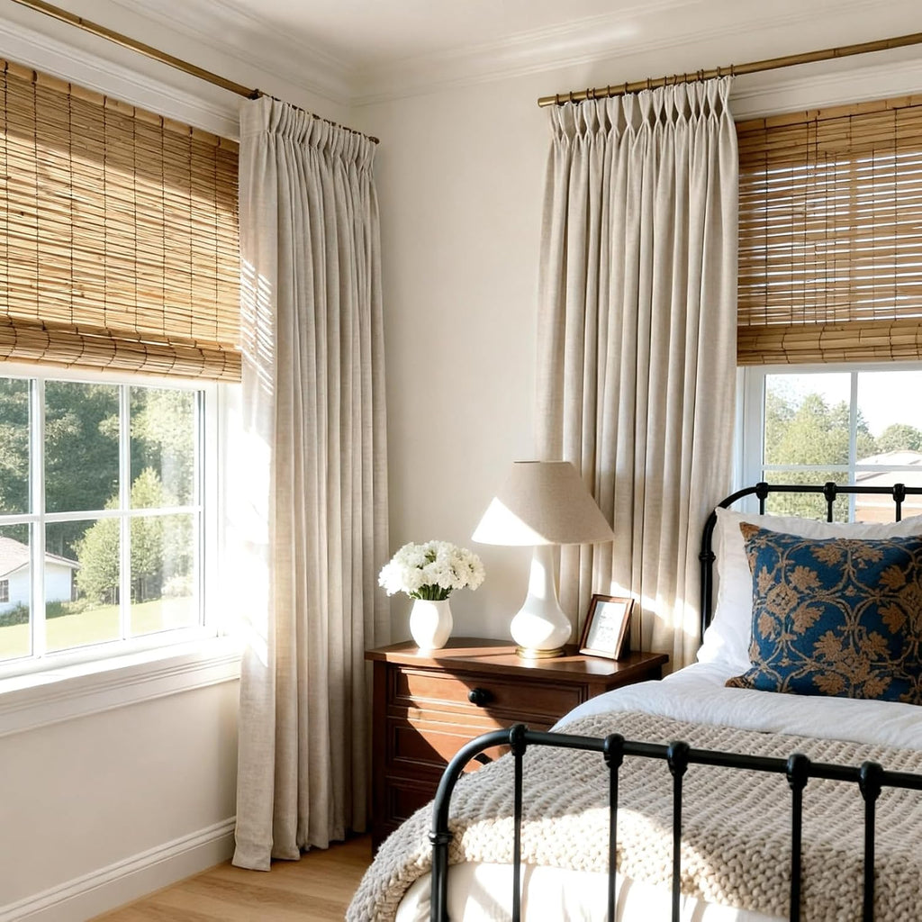 CAPALOCA Pinch Pleated Curtains Blackout, Linen Blackout Curtains 84 inches Long 2 Panels Set for Bedroom, Thermal Insulated Pinch Pleated Drapes for Living Room, 70' W x 84' L (Pack of 2), Natural
