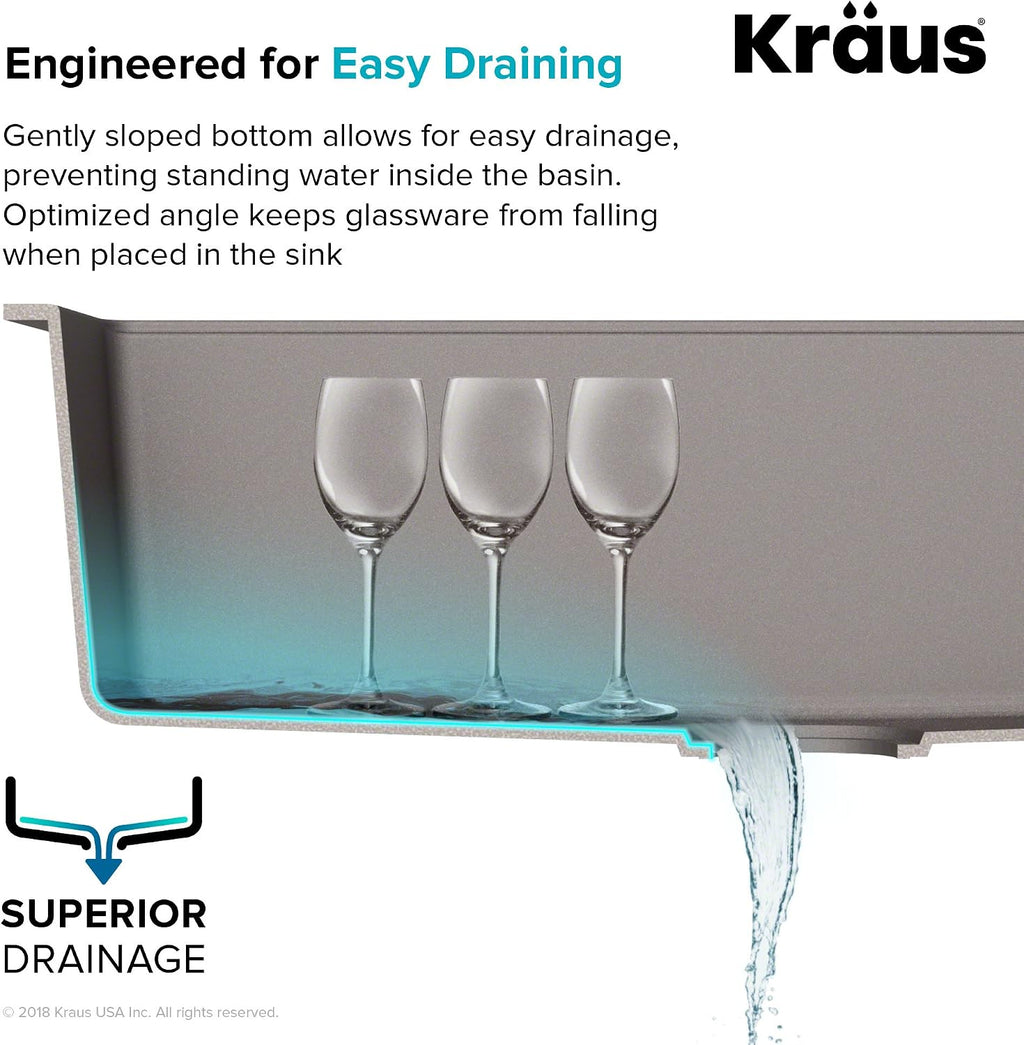 KRAUS KGD-442 Quarza 33-inch 33' Dual Mount 60/40 Double Bowl Granite Kitchen Sink in Grey