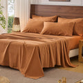 Bedlifes 100% French Pure Linen Sheets California King Size Breathable and Cooling Flax Sheet Set Soft Durable and Moisture Wicking 16 Inch Deep Pocket-4 Piece(Cal King,Brown)