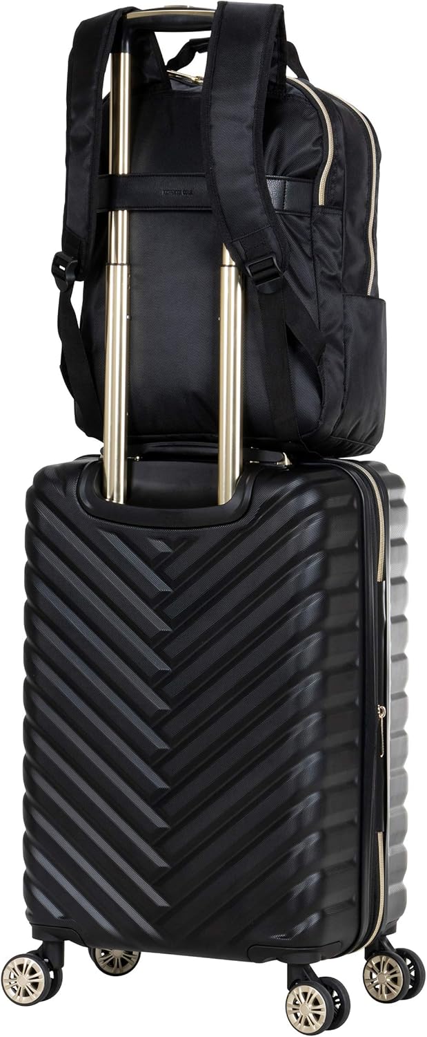 Kenneth Cole REACTION Madison Square Lightweight Hardside Chevron Expandable Spinner Luggage, Black, 2-Piece (20' Carry On + Backpack)