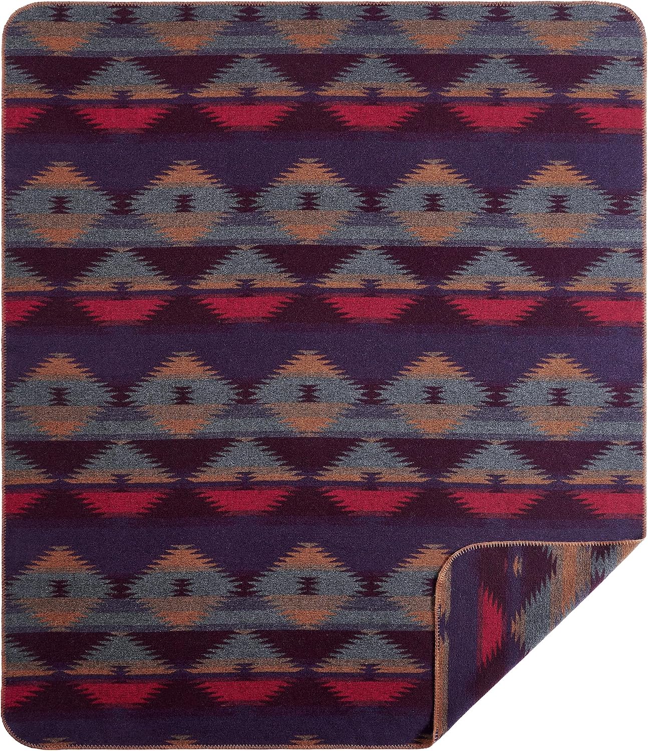 Paseo Road Gila Wool Blend Western Blanket Set, 2 Piece Twin Purple Geometric Print Aztec Blanket, Southwestern Tribal Indian Modern Rustic Warm Blanket Set with Pillow Sham